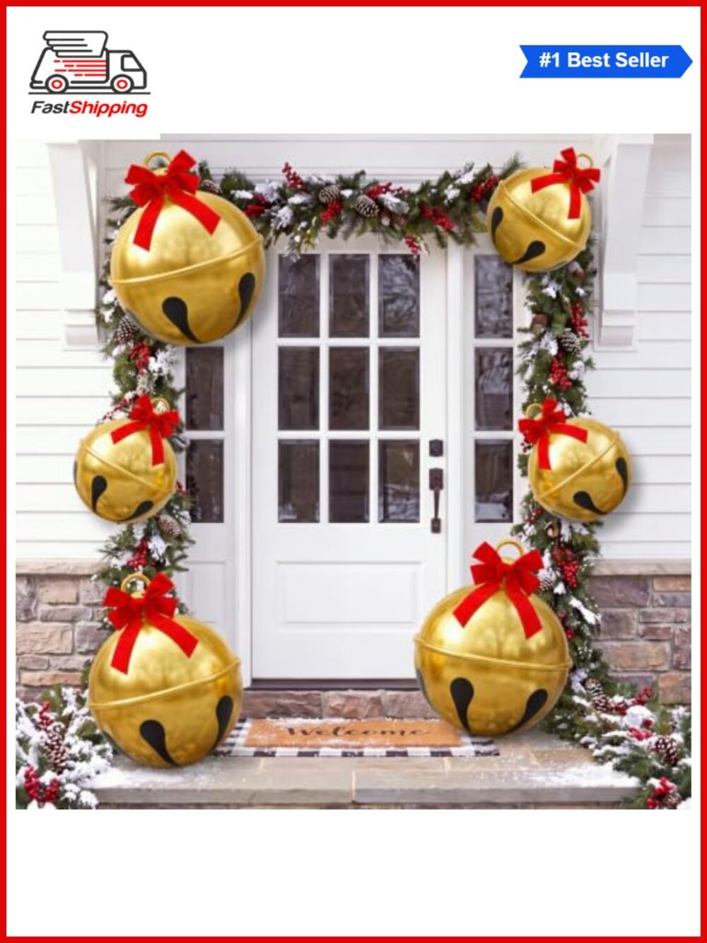 🎅 6 Pack Inflatable Christmas Bells PVC Giant Jingle Bells with Bows